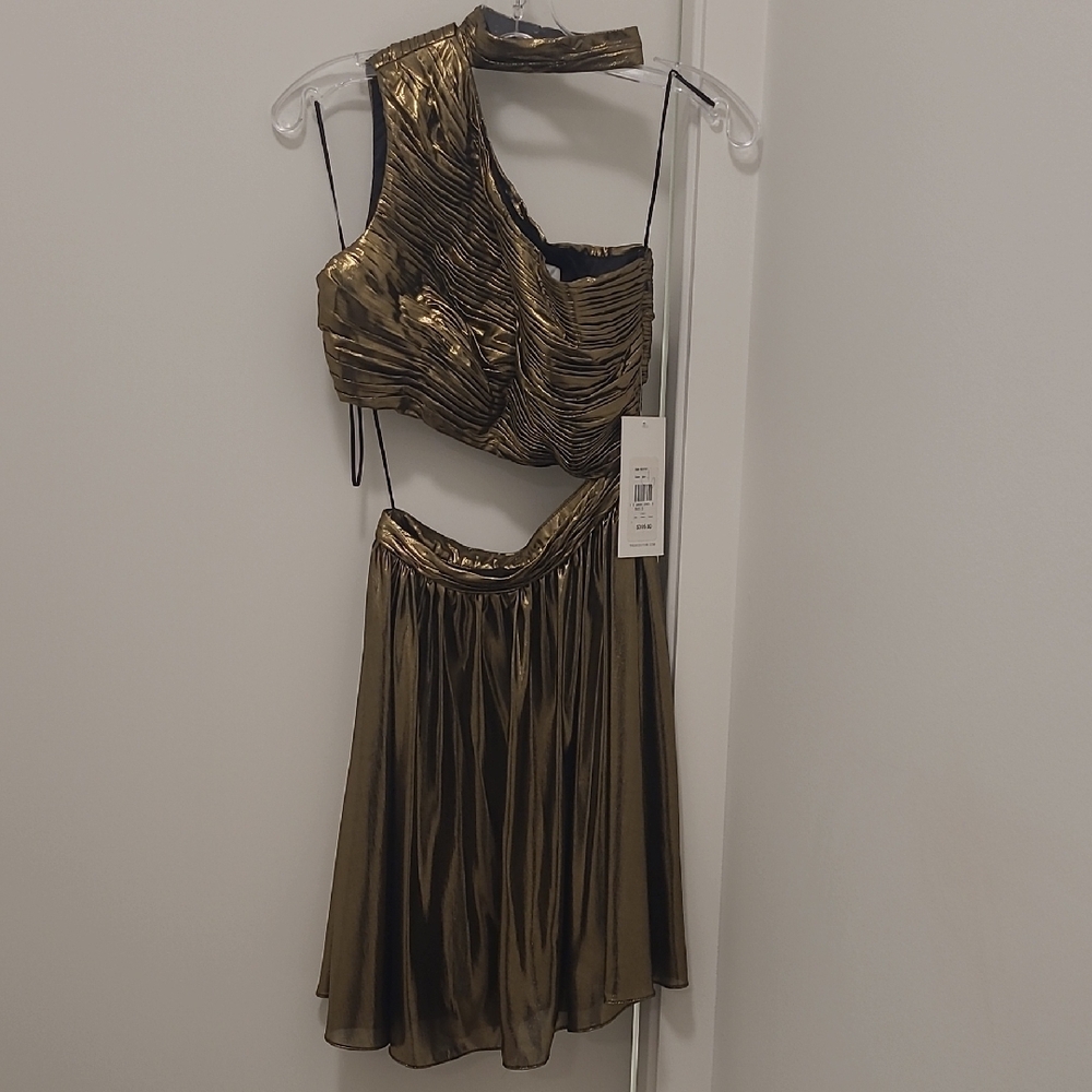 Gold One-Shoulder Cut Out Dress
